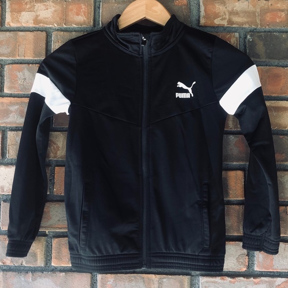 PUMA Track Jacket Black Boys Size 7 Zip Up Sweatshirt - Picture 1 of 4